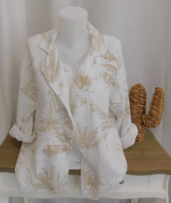 Veste gaze de coton, imprimé fleurs - sable