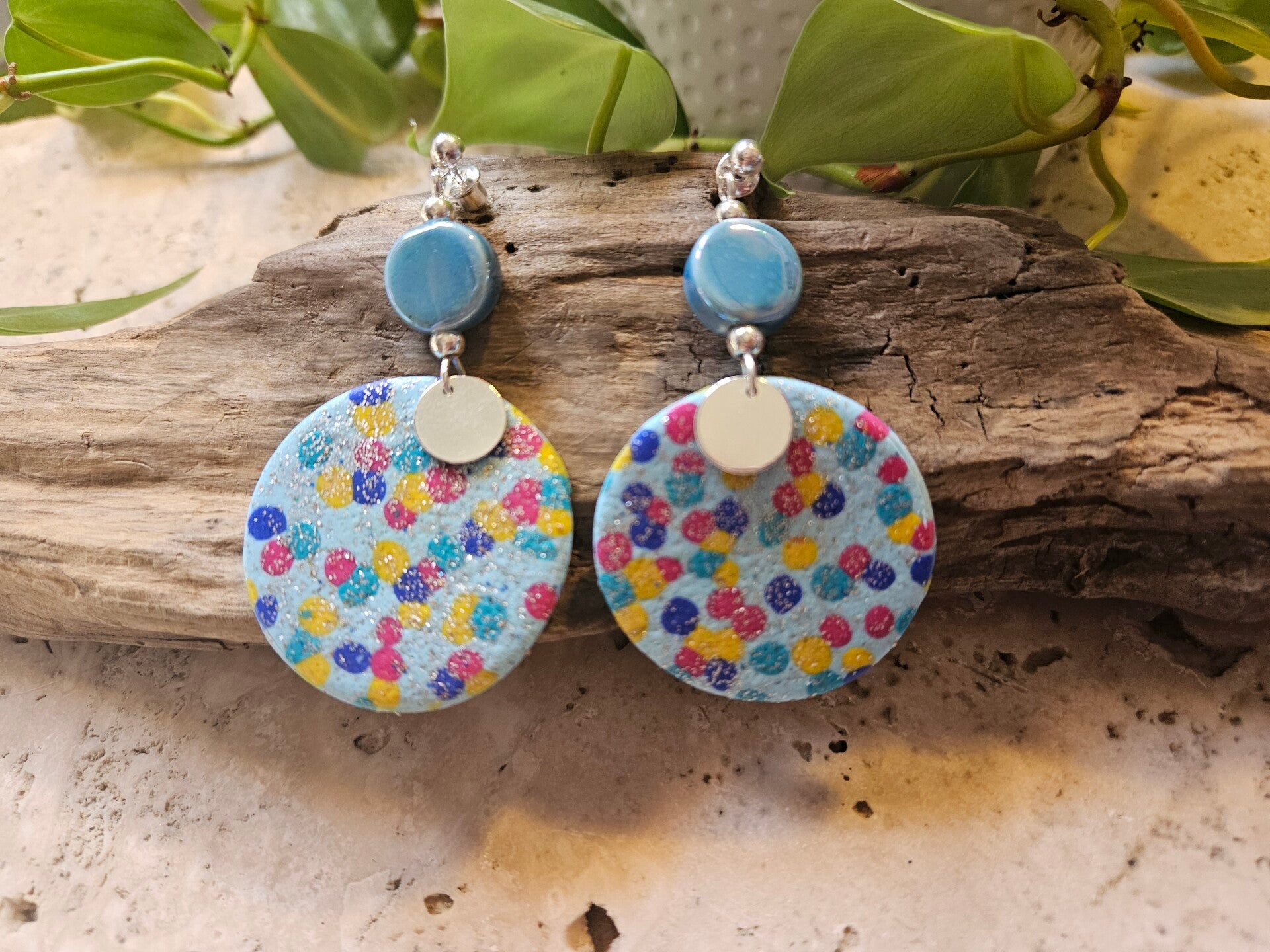 Boucles d'oreilles LOLITA GM argenté - bleu ciel et multicolore