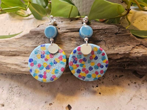 Boucles d'oreilles LOLITA GM argenté - bleu ciel et multicolore
