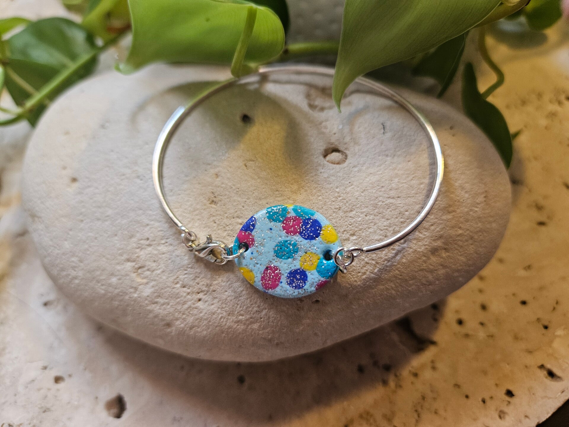 Jonc LOLITA argenté - bleu ciel et multicolore