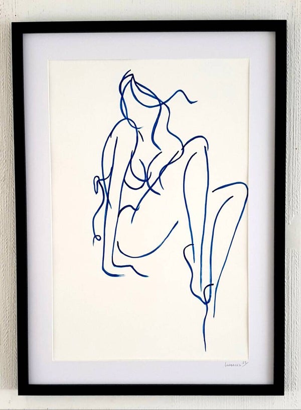 One line girl 2 op papier met lijst-SOLD