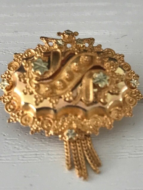 Antieke 14 kt. geelgouden ovale cantille broche