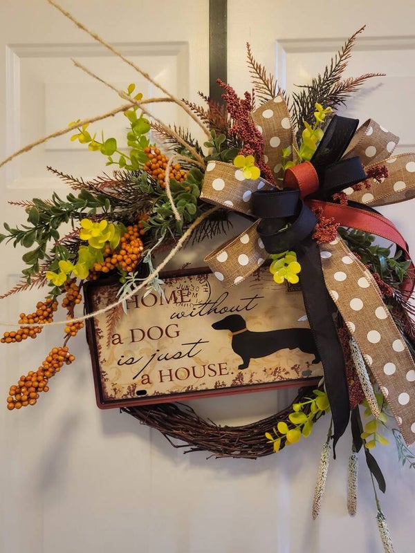 SOLD  Dog wreath, Dachshund, Everyday wreath, Rustic wreath, Country wreath, Animal wreath, Indoor Out Door wreath, Family wreath   SOLD