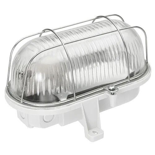 bulleye 20cm e27 glas + stalen korf ip44 wit