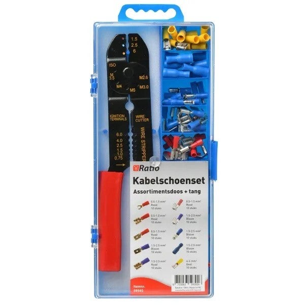 Kabelschoen set +tang diverse kabelschoenen