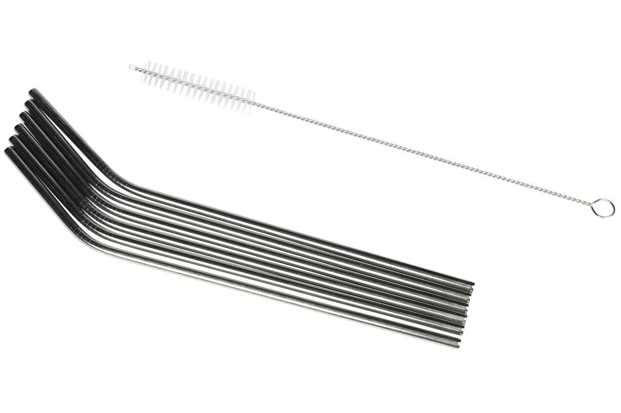 Rietjes rvs gebogen 6 dlg + reinigingsborstel