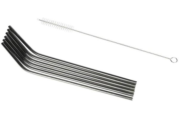 Rietjes rvs gebogen 6 dlg + reinigingsborstel