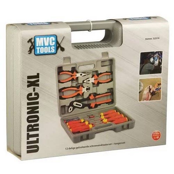 Gereedschapset 12delig 1000V schroevendr+tangen+koffer