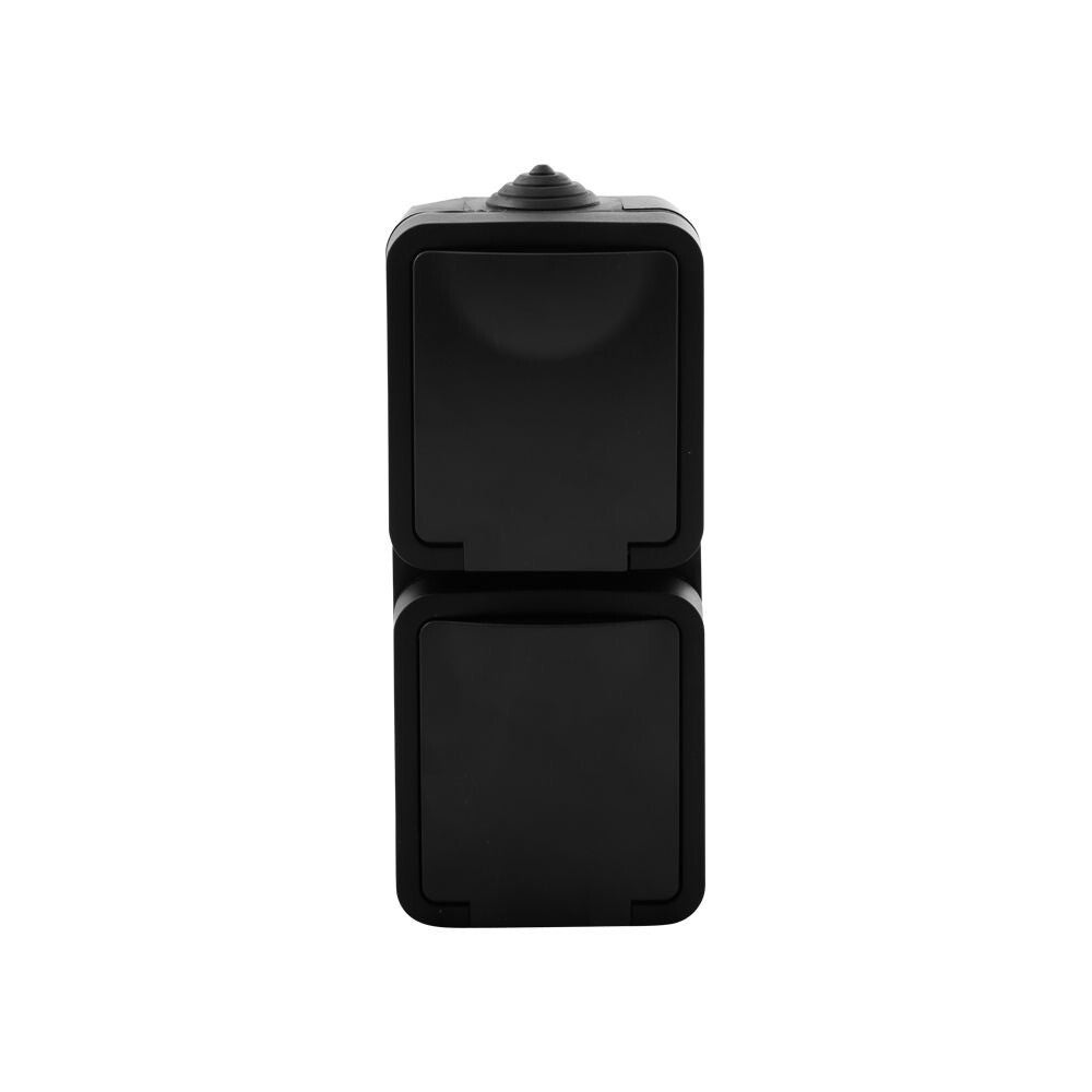 contactdoos opbouw - 2-voudig - verticaal - zwart