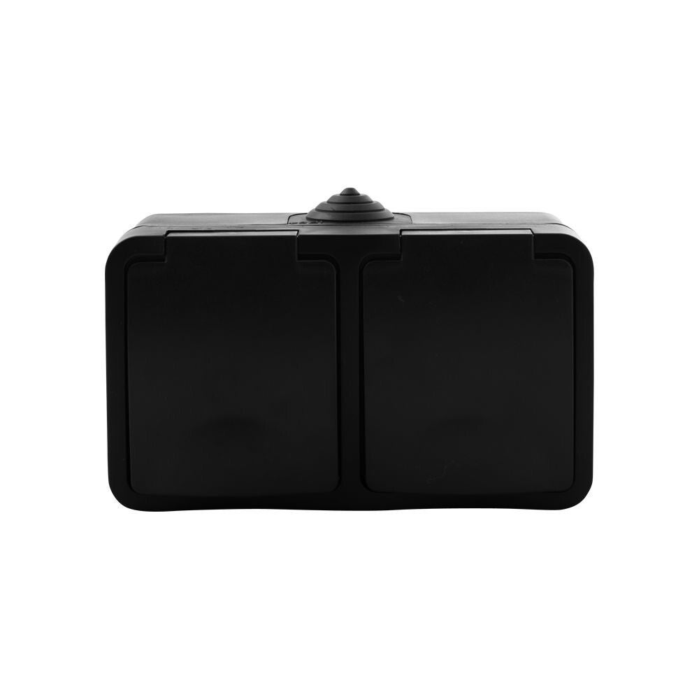 contactdoos opbouw - 2-voudig - horizontaal - zwart