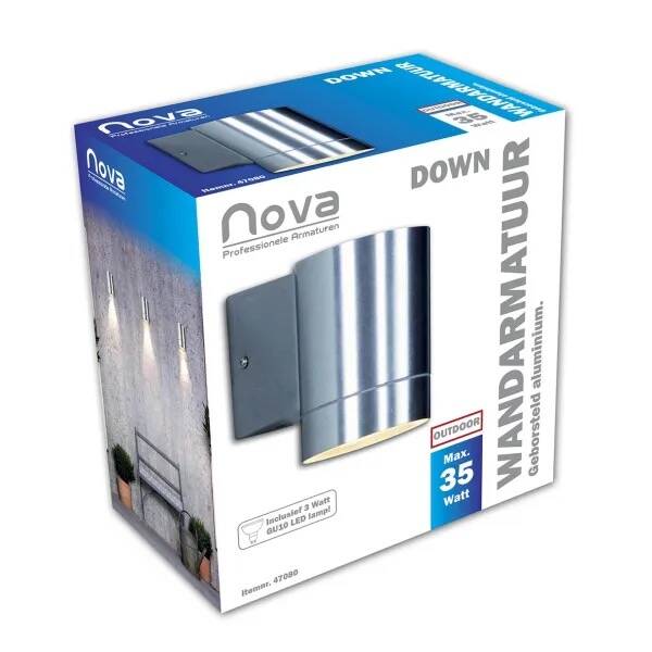 NOVA wandlamp 1v down alu geborsteld ø75mm +gu10 led