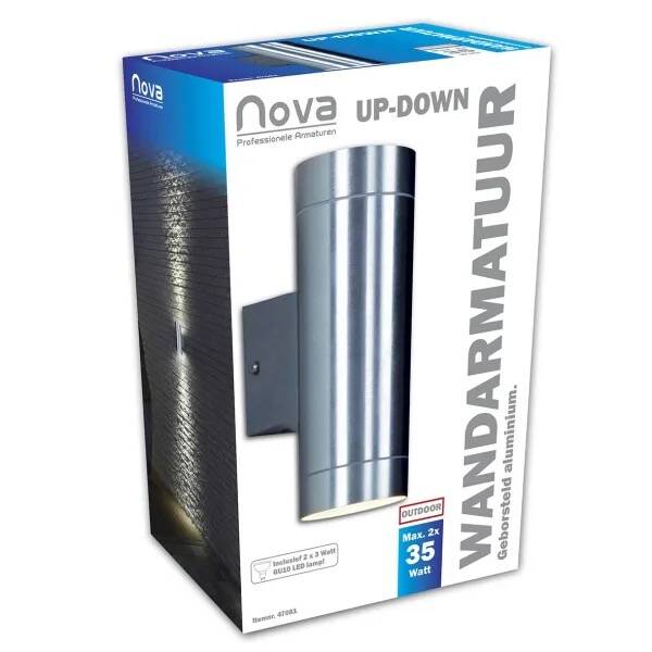 NOVA wandlamp 2v down/up alu geborsteld ø75mm gu10 led