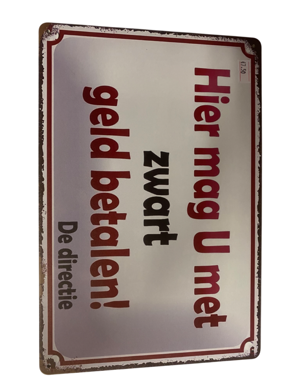 Metalenwandbord zwart geld