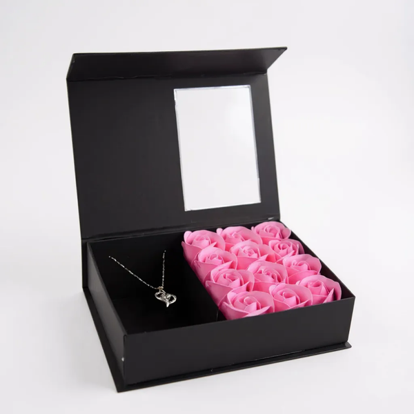 12 Roses Luxury Gift Box with Pendant Necklace with 100 languages “I LOVE YOU”