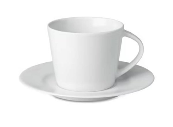 PARIS Cappuccino kop en schotel - Wit - bedrukt met uw logo