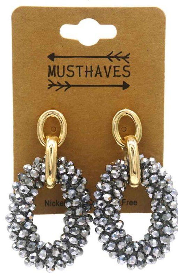 Faced Glass Earrings Silver