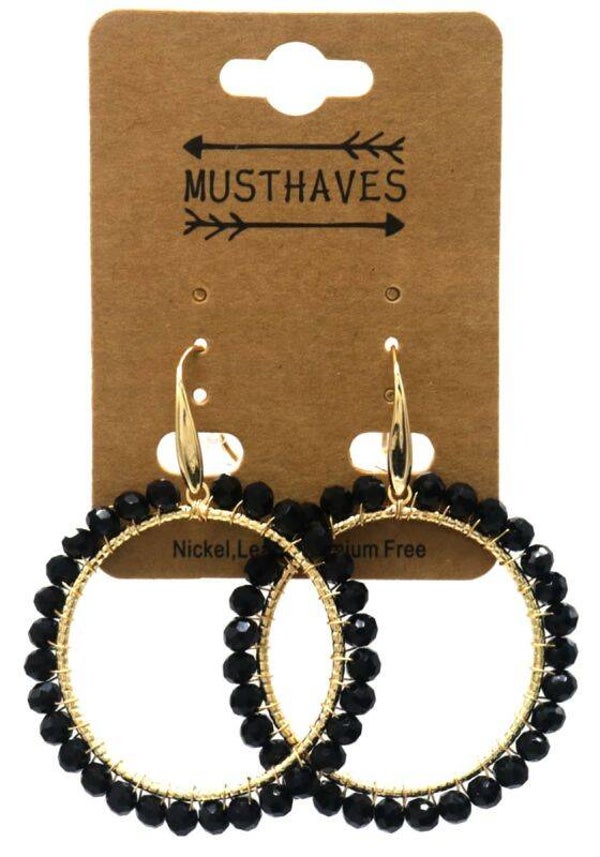 Faced Glass Earrings Black