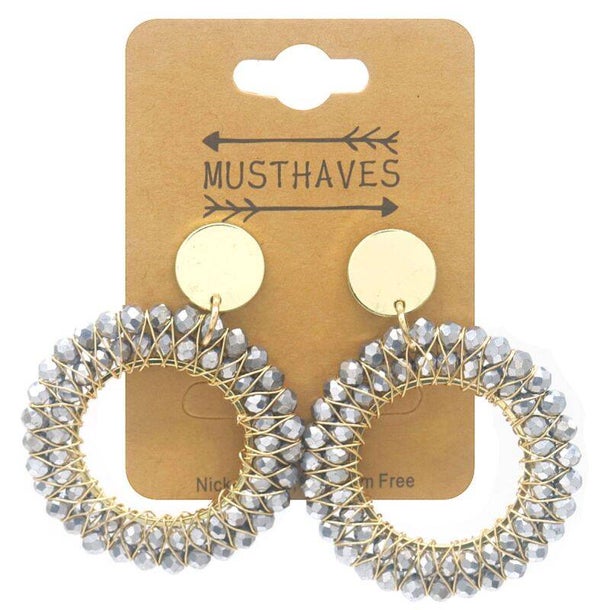Earrings Faceted Glass Beads Silver