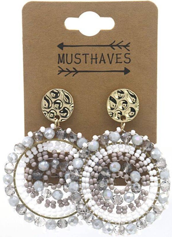 Crystal Beads Earrings Grey