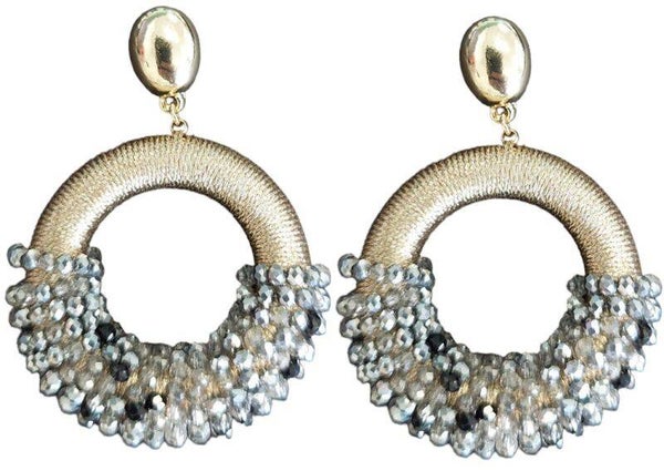 Crystal Beads Earrings  Grey