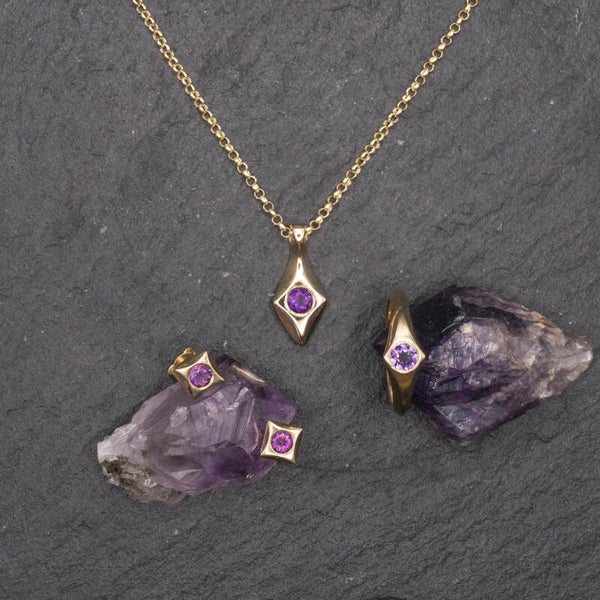 Sieraden set verguld zilver met amethisten