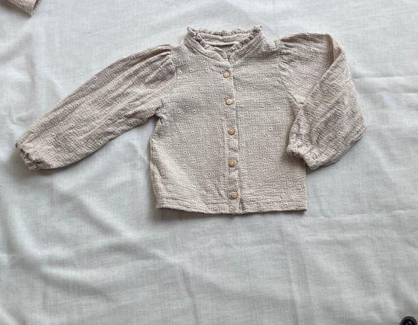 Taupe blouse met broderie