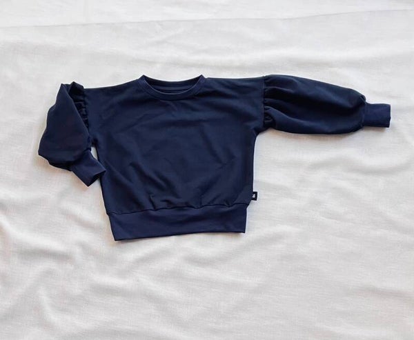 Blauwe sweater pofmouw