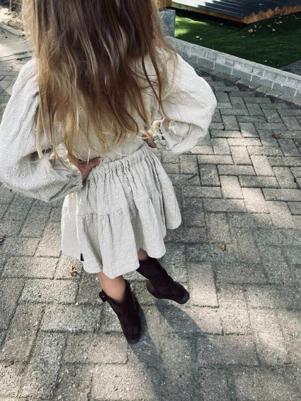 Taupe broderie plooirok