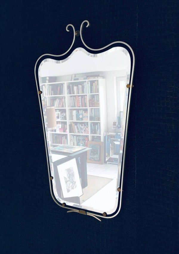 1950's Italy MCM Beveled Cut Brass Framed Mirror