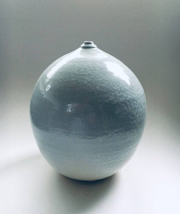 Original Studio Pottery Art Sphere Oval Vase, signed RR 99