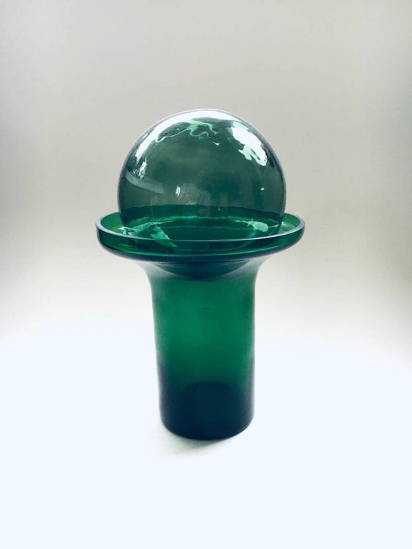 Midcentury Modern Scandinavian Design Green Glass Vase with Ball, 1960's