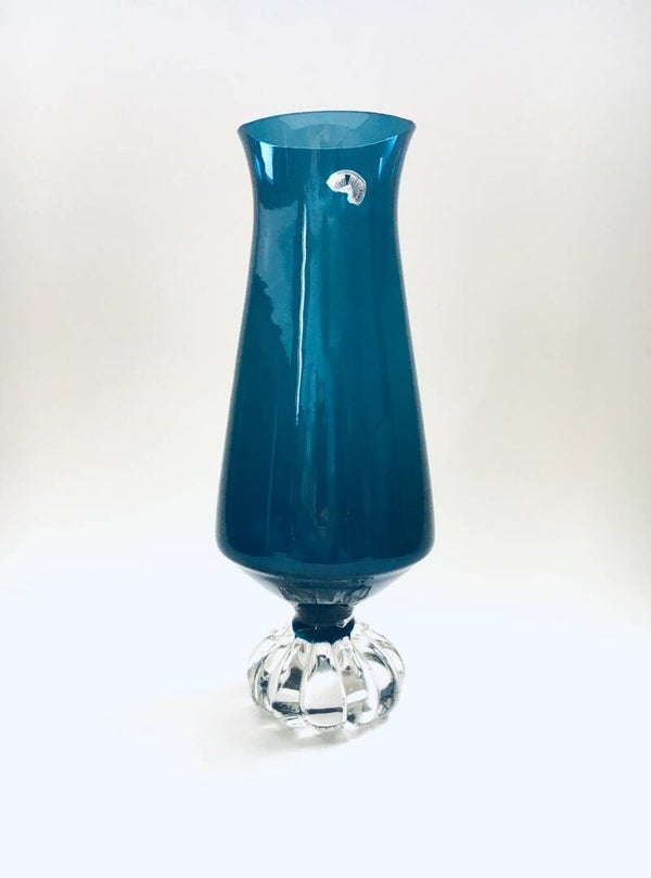 Vintage 1950's Italy Empoli Art Glass Blue Vase