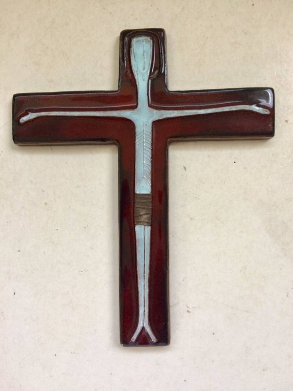 Tieberghien Pottery Studio Art Ceramics Christ Cross 1960's Belgium