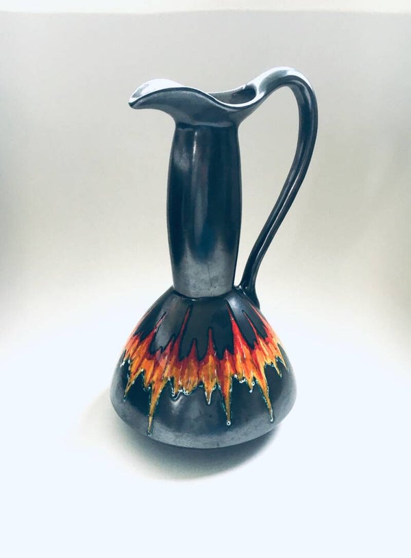 Vintage Art Pottery Metal Glazed Xlarge Pitcher Vase, Italy 1960's