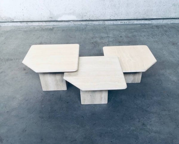 Set of 3 Italian Travertine Nesting Side Tables, 1970's