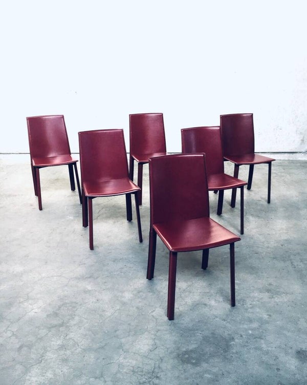 1980's Italian Design set of 6 Leather covered Dining Chairs