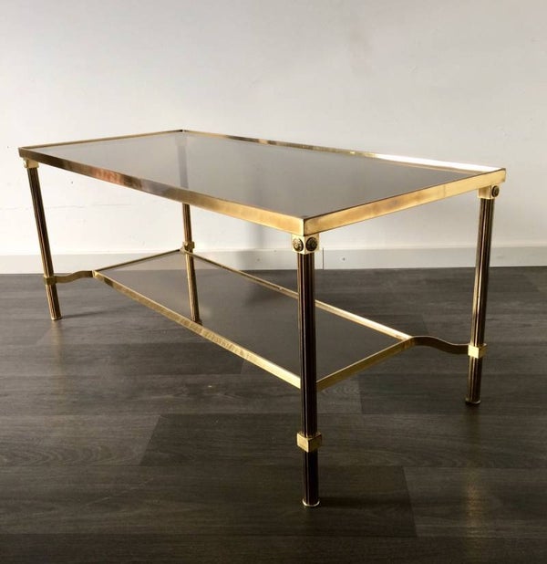Midcentury Design French Empire Smoke Glass & Brass Coffee Table 1960's