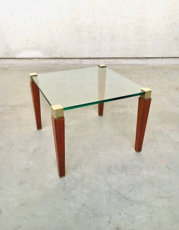 Modernist Design Brass, Wood & Glass Side Table by Peter Ghyczy, 1980's