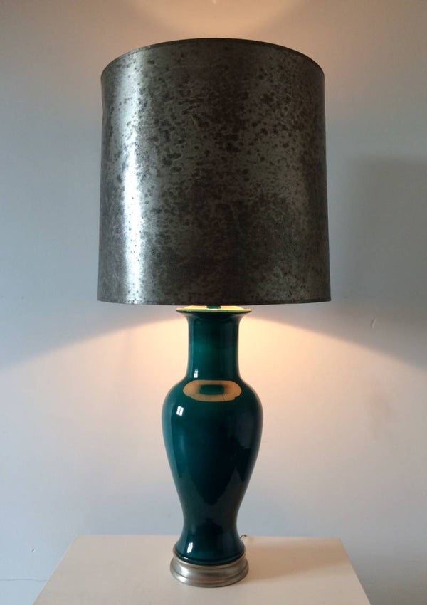 Midcentury 1960's Hotel Design XL Ceramic Lamp with Silver metal Shade