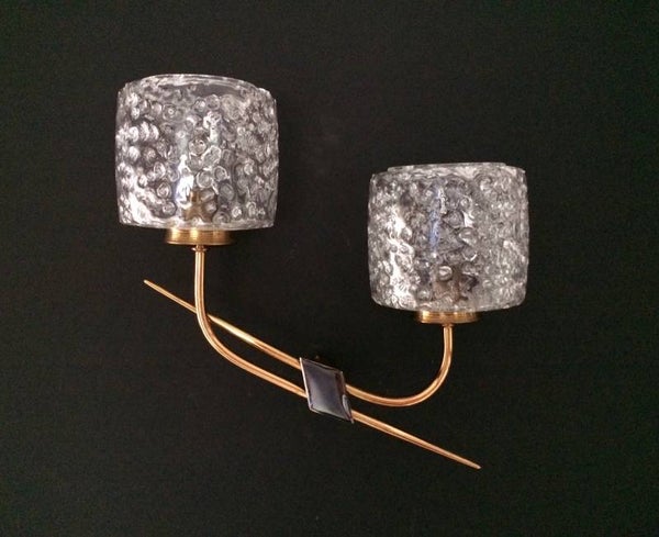 Italian Design 1950's Ice Structure & Brass Wall Lamp Applique Sconce