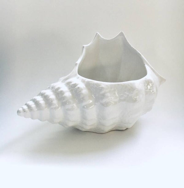 1980's Large Ceramic Planter Pot Conch Sea Shell Shape