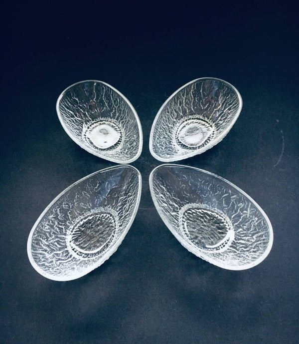 Midcentury Scandinavian Design Ice Glass Egg Shape Bowls 1960's Finland