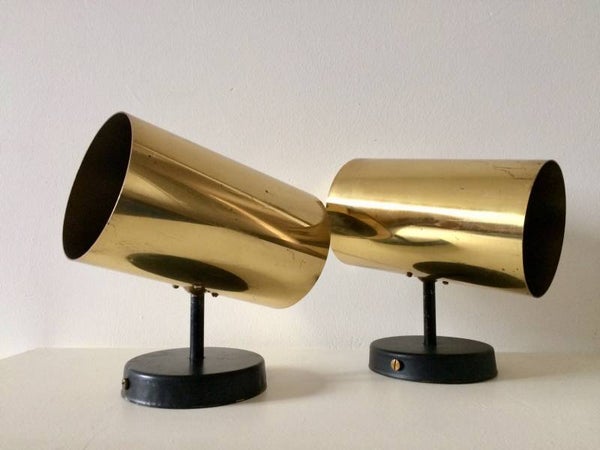 Pair of 2 Midcentury 1950's René Caillette Design Brass Cylinder Wall Sconce Lamp