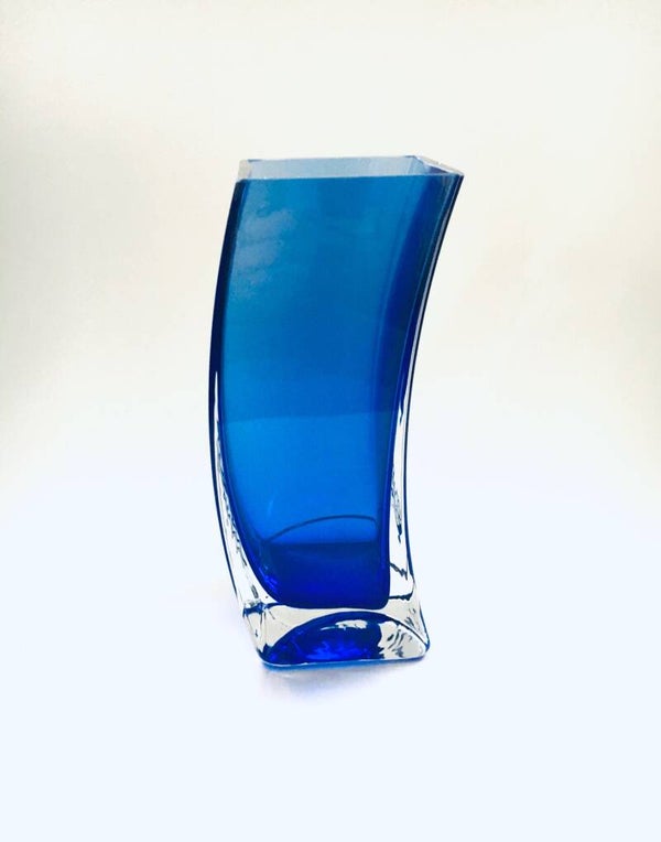 Postmodern Design Blue Art Glass Vase by Krosno, Poland 1980's