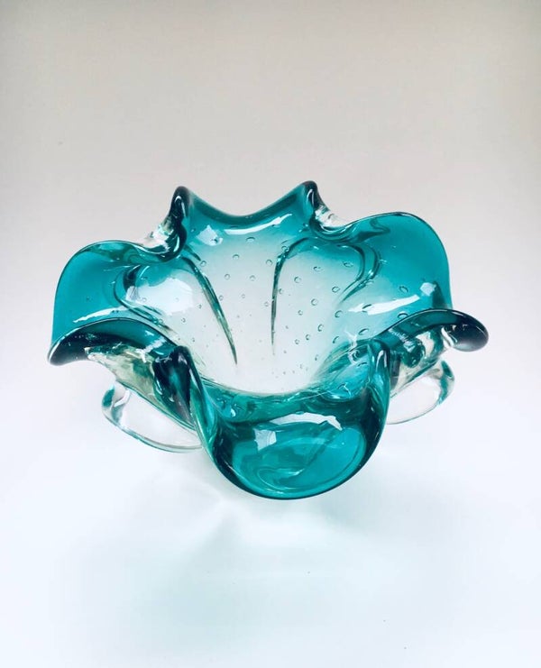 Vintage Murano Glass Green Flower Shell Dish 1960's Italy