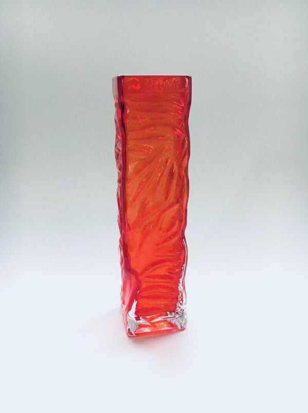 Vintage Japanese Art Glass Vase with Bark Structure 1960's