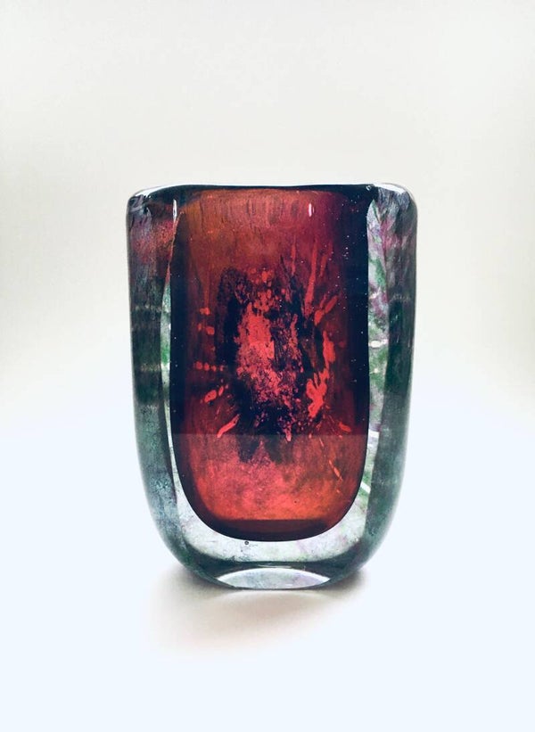 Art Glass Handblown Multicolored Vase 1980's