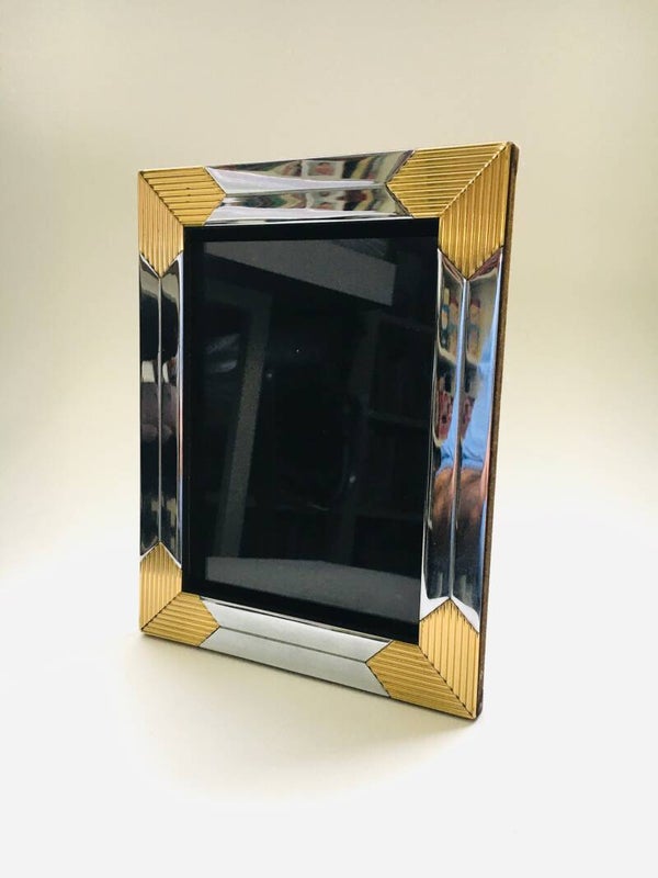 Hollywood Regency A5 Brass & Chrome Picture Frame, 1970's