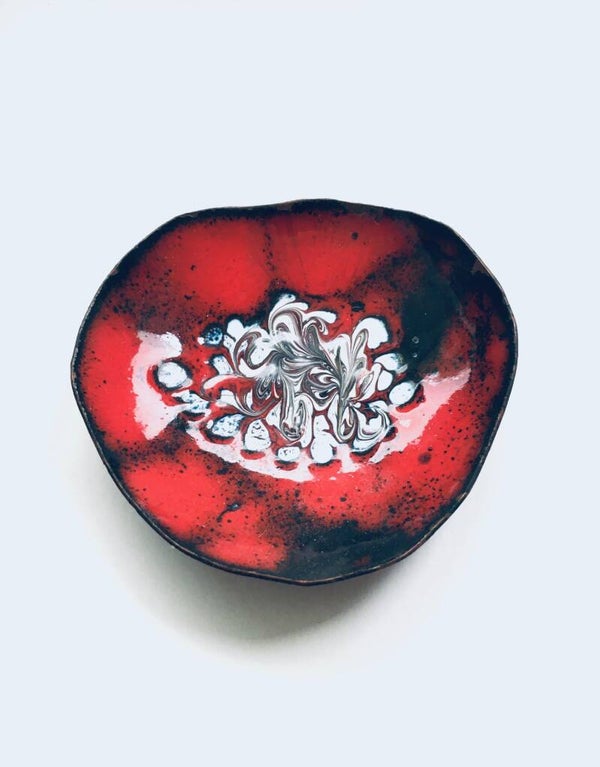 Vintage Italian Handmade Copper Red Enameled Ashtray 1960's