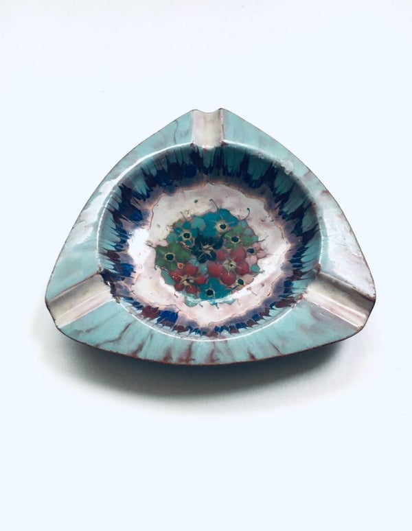 Vintage Italian Handmade Copper Enameled Ashtray 1960's